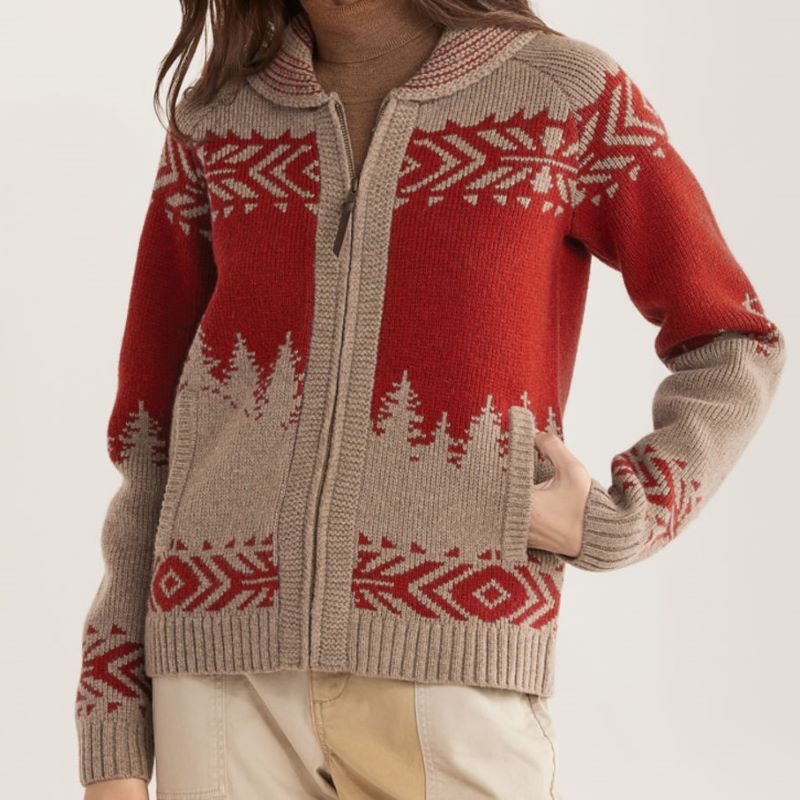 Pendleton Alpine Lambswool Zip Cardigan Natural Scarlet